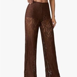 Elegant Brown Lace Women's Pants
